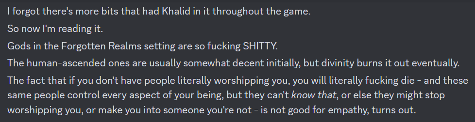 xav1ul's tweet photo. It's so fun playing Baldur's Gate 3 with @lazyplover, a fan of BG 1&amp;2. And having them alternatively gush over the world itself and then shriek about choices made about BG3 itself. Spoilers for only the ancient ass games, I have been getting deluged with like 20K words on them. https://t.co/2EvjTH1Oau