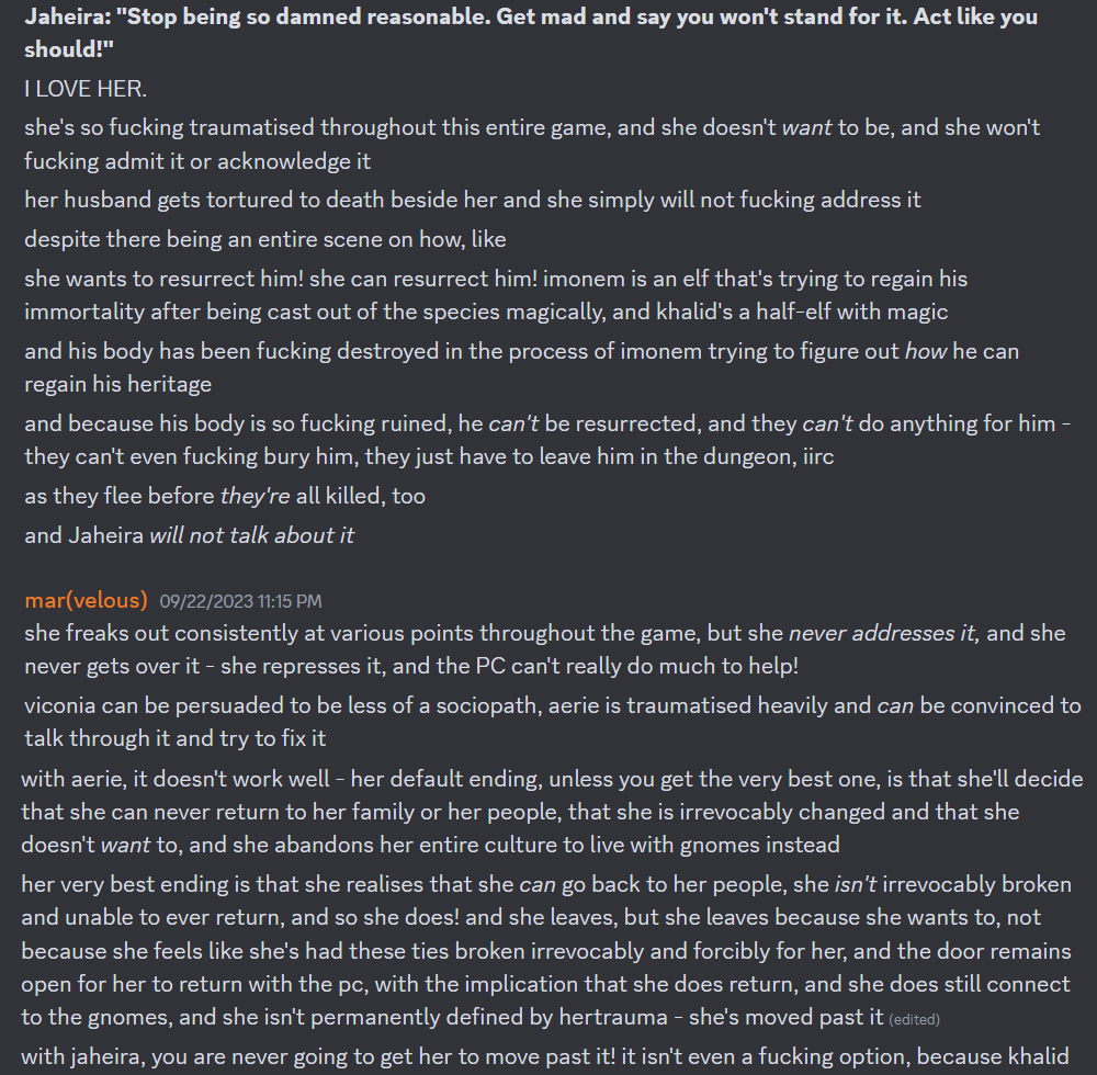 xav1ul's tweet photo. It's so fun playing Baldur's Gate 3 with @lazyplover, a fan of BG 1&amp;2. And having them alternatively gush over the world itself and then shriek about choices made about BG3 itself. Spoilers for only the ancient ass games, I have been getting deluged with like 20K words on them. https://t.co/2EvjTH1Oau