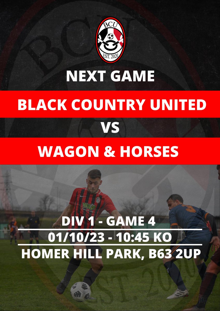 BCU_FC's tweet image. This Sunday, we return to league football in our fourth game, HOME VS Wagon &amp;amp; Horses.

BCU will look to carry on unbeaten in the league, and hopefully remain top of the Division 1 table.
🔴⚪️