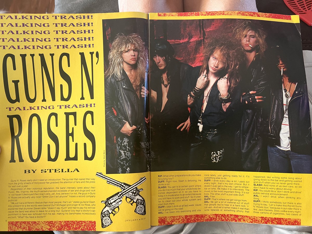 HairMetalGuru's tweet image. This #GunsnRoses article was published in January of 1988, so the pics must&apos;ve been taken in &apos;87, before Axl toned down the glam look. #hairmetal #appetitefordestruction