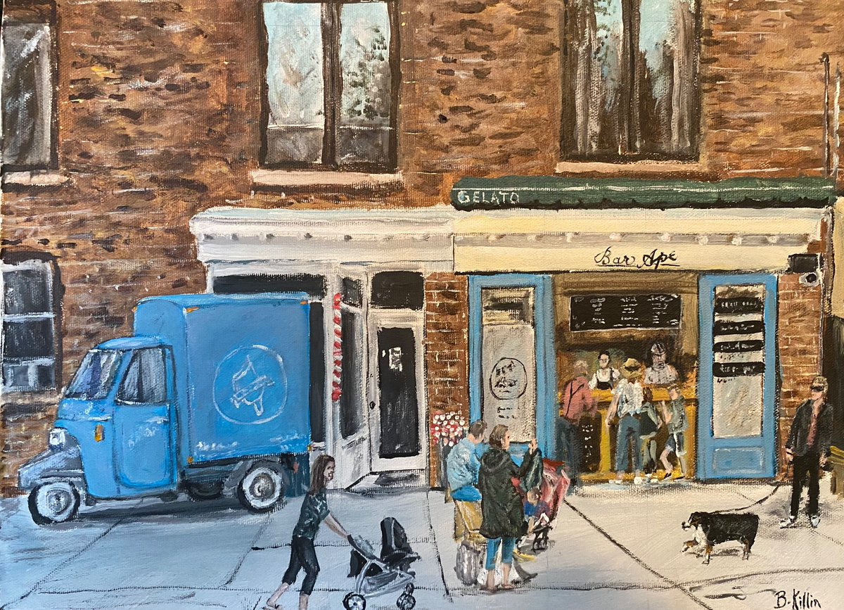 Thepowerdresser's tweet photo. For Italian gelato, I go to the corner.. “Bar Ape.” 12x16” painted by me. @BarApe #Toronto #StClairWest #LittleItaly #Hillcrest https://t.co/l5h2TwPlFV
