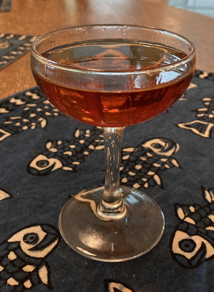 dfphil's tweet photo. Today’s cocktail is the Key Party from Death & Co.’s black book of cocktails. I’m making a few substitutions but the recipe calls for gin, bonal gentiane-quina, amaro nardini, and green chartreuse #cocktailcodex https://t.co/ciWTo2SylT
