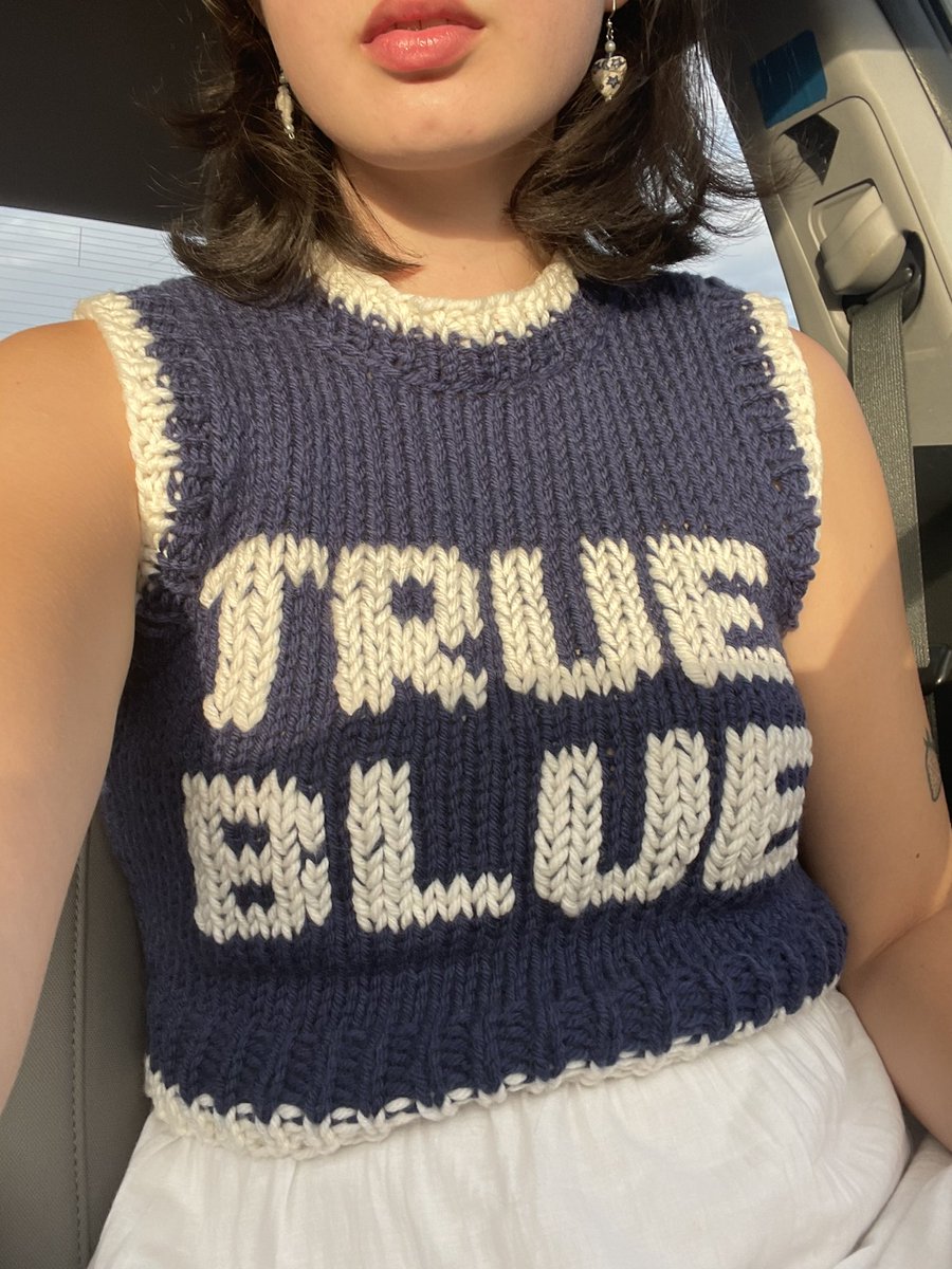 hand knit true blue vest is ON for boygenius philly