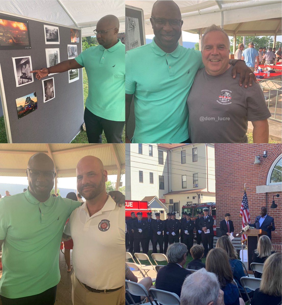 dom_lucre's tweet photo. Democrat Congressman Jamaal Bowman expect us to believe he didn’t know how to pull a fire alarm but I found these photos of him having class with the NYC fire department two years ago. I’m not letting them let this go. https://t.co/7FPdOJ5Iv8