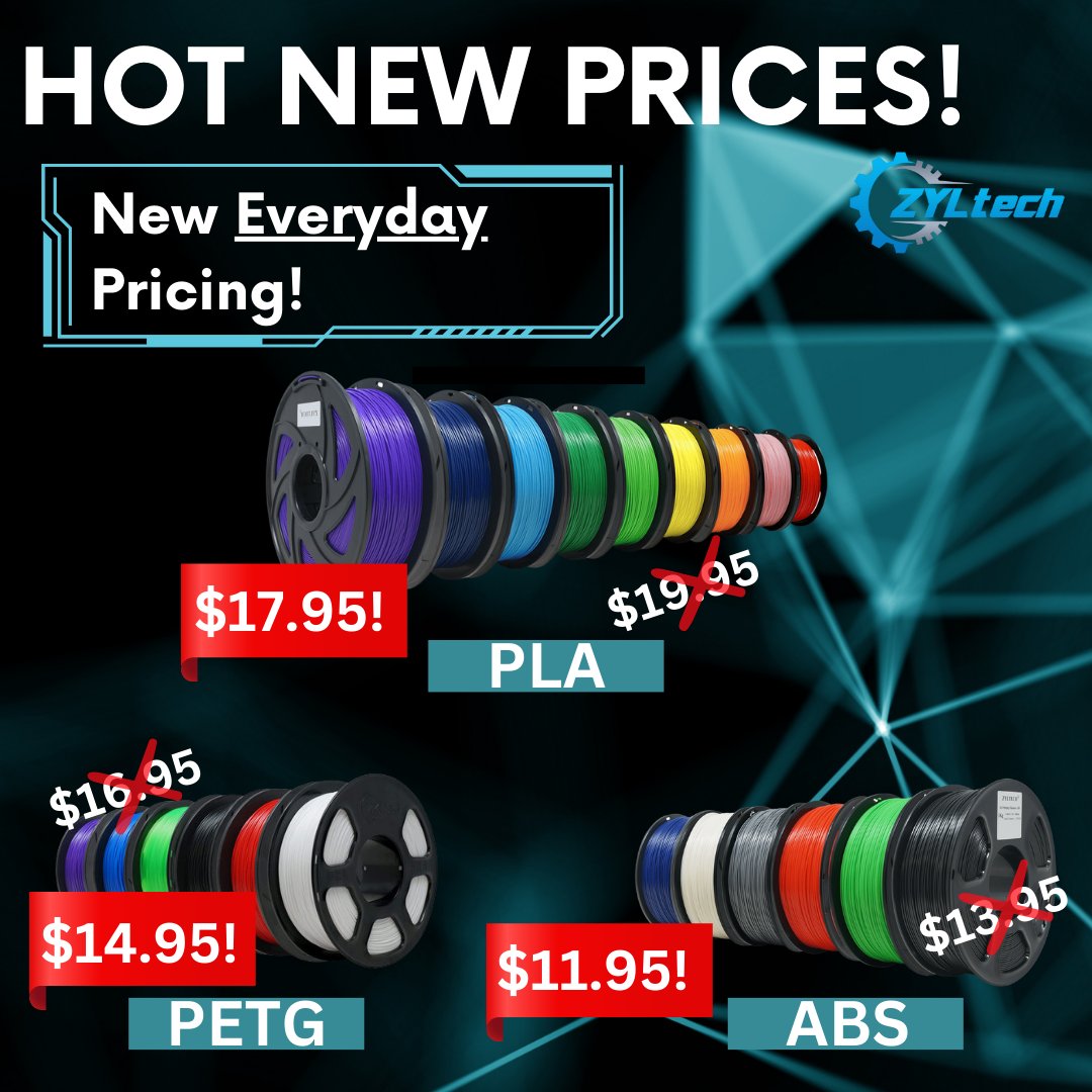 zyltech's tweet photo. Grocery prices might be skyrocketing, but we've got you covered on filament! 😍
Y'all head over to https://t.co/Br2CNntNqY and check out our INCREDIBLE new prices! 🤑
5kg pricing has dropped too! 🤩
#newpricing #greatdeals #lowprices #pricedrop https://t.co/ELrCyS4F5t