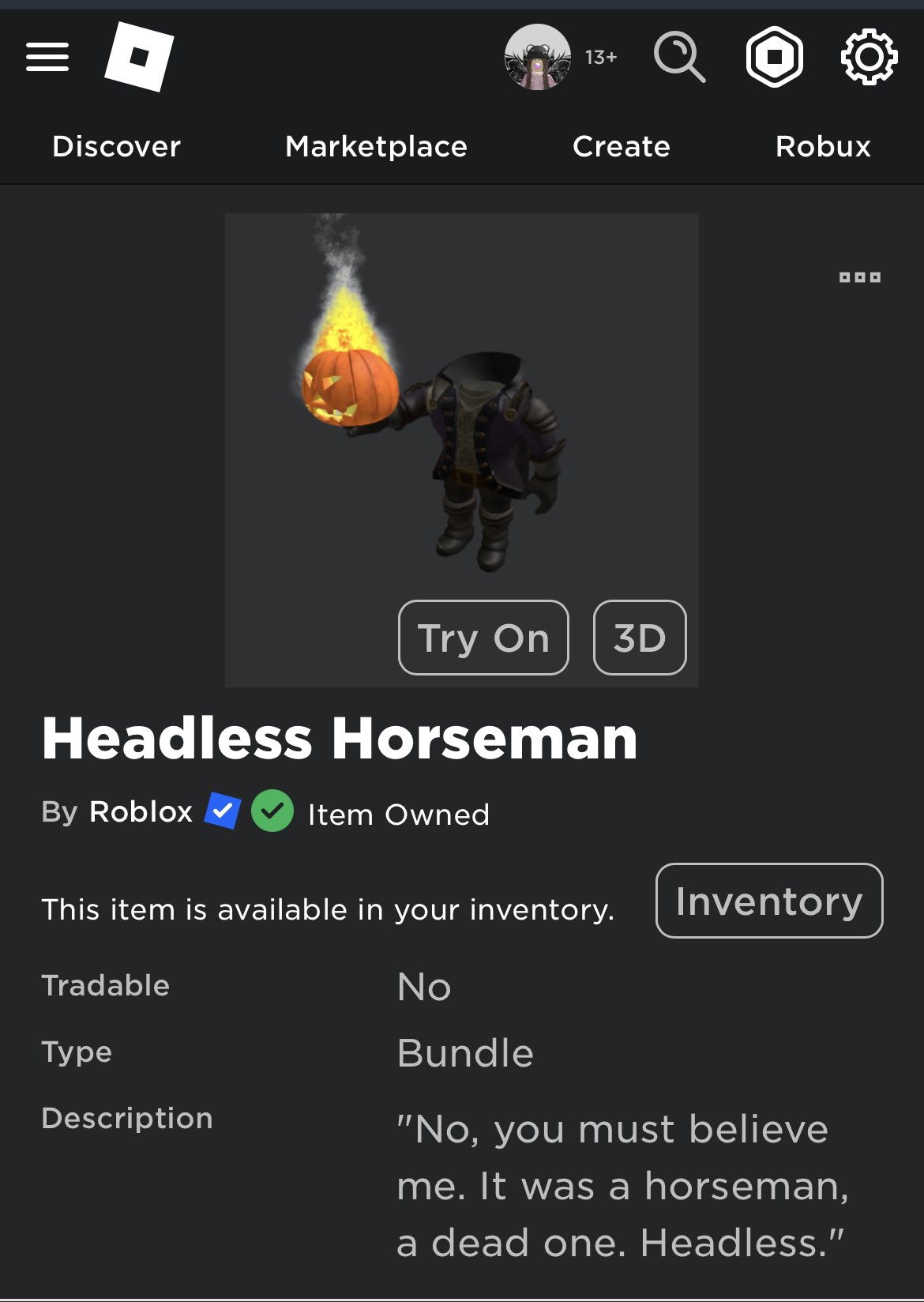 They added a head to the headless horseman : r/roblox