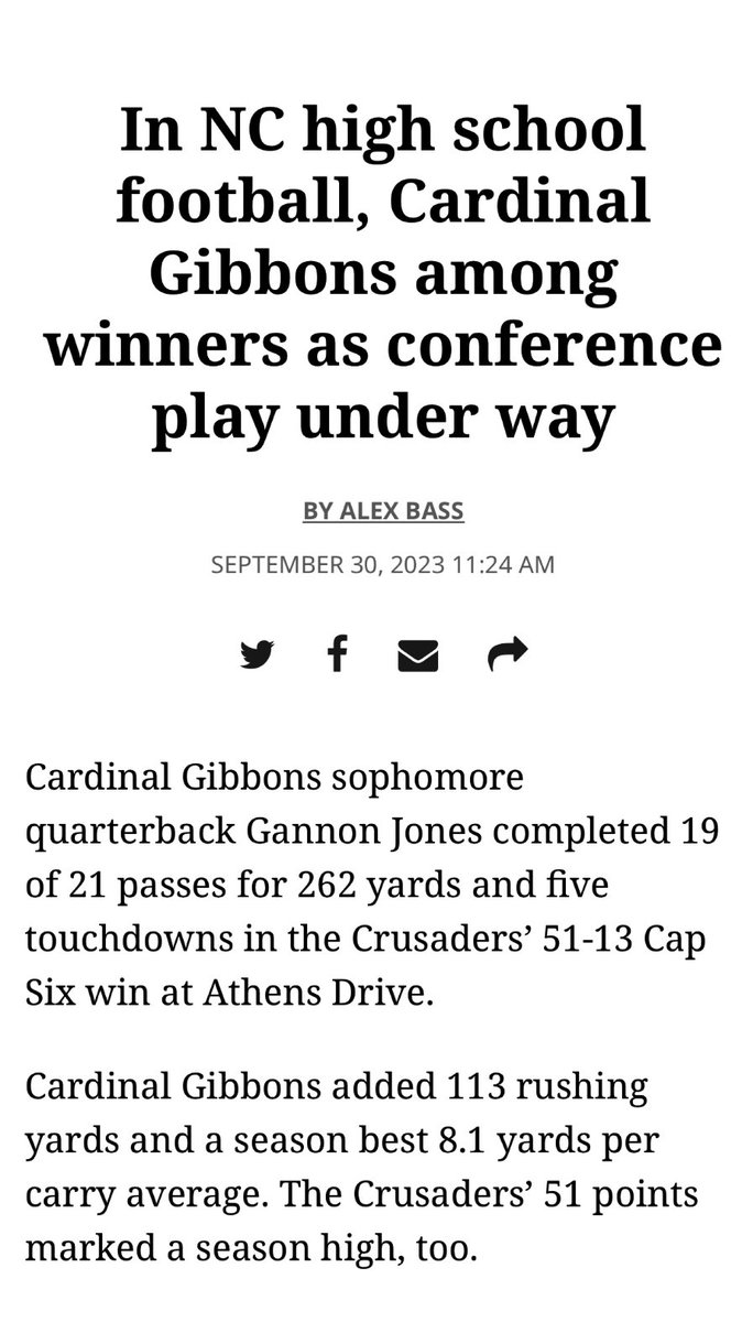 Gannon Jones '26 QB Cardinal Gibbons tweet media