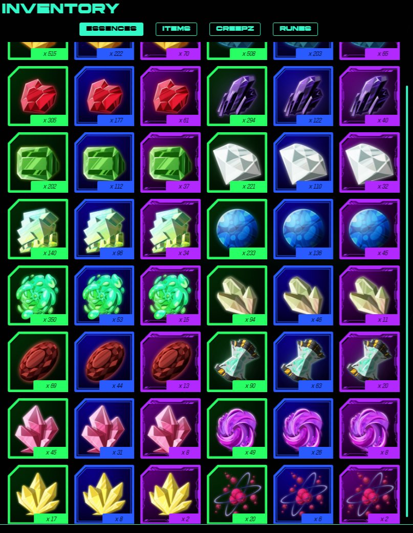 My giant cache of <a href="/Overlord_xyz/">Overlord</a> essences that add up to 0 runes. Truly a next-level #web3 gaming experience #creepz