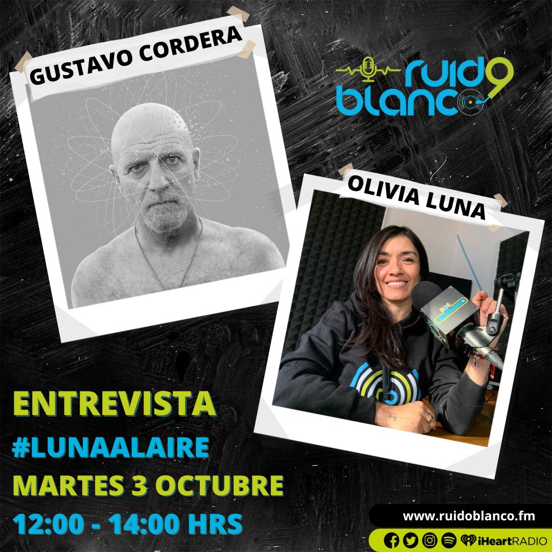 LunaOlivia's tweet photo. Este próximo martes 3 de octubre estará en #Lunaalaire en vivo @Gustavocordera para que no se lo pierdan 😎
#ElRuidonoDejade9ulsar 🫀 https://t.co/UhNEoDkC2A