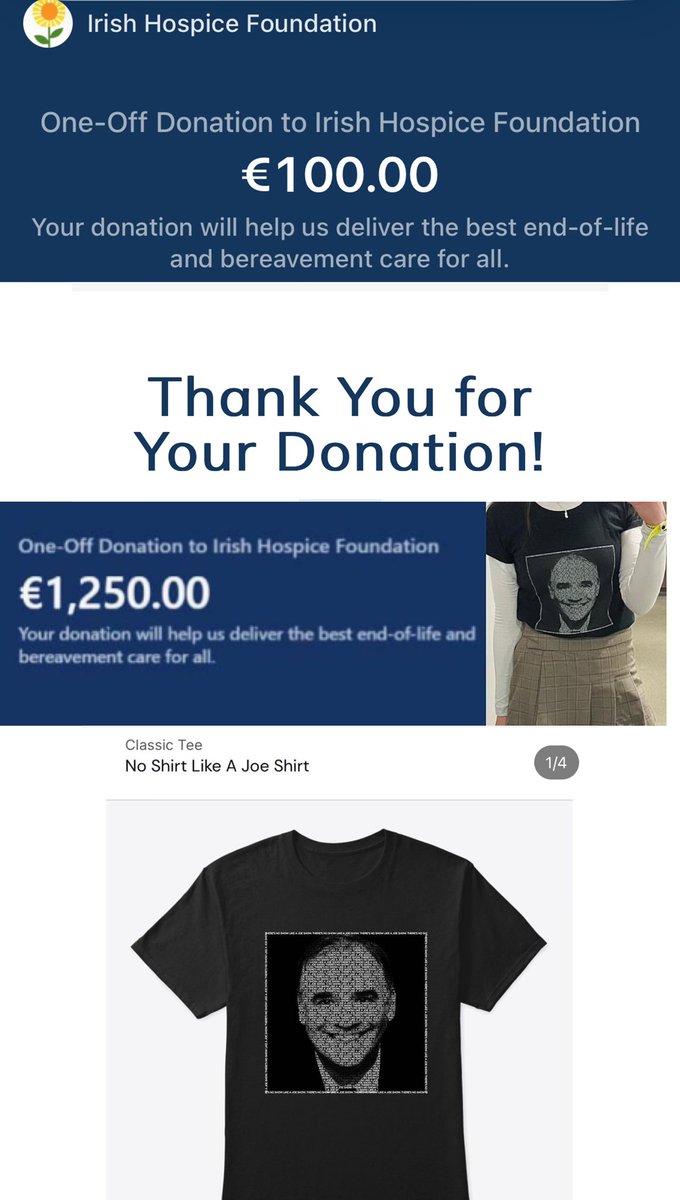 Another €100 donated to <a href="/IrishHospice/">Irish Hospice Foundation</a> from sales of my Joe Dolan tshirt. 

That’s now a grand total of €1,350 you’ve helped raised. Thank you all so much for buying and supporting a great cause. 💜 x