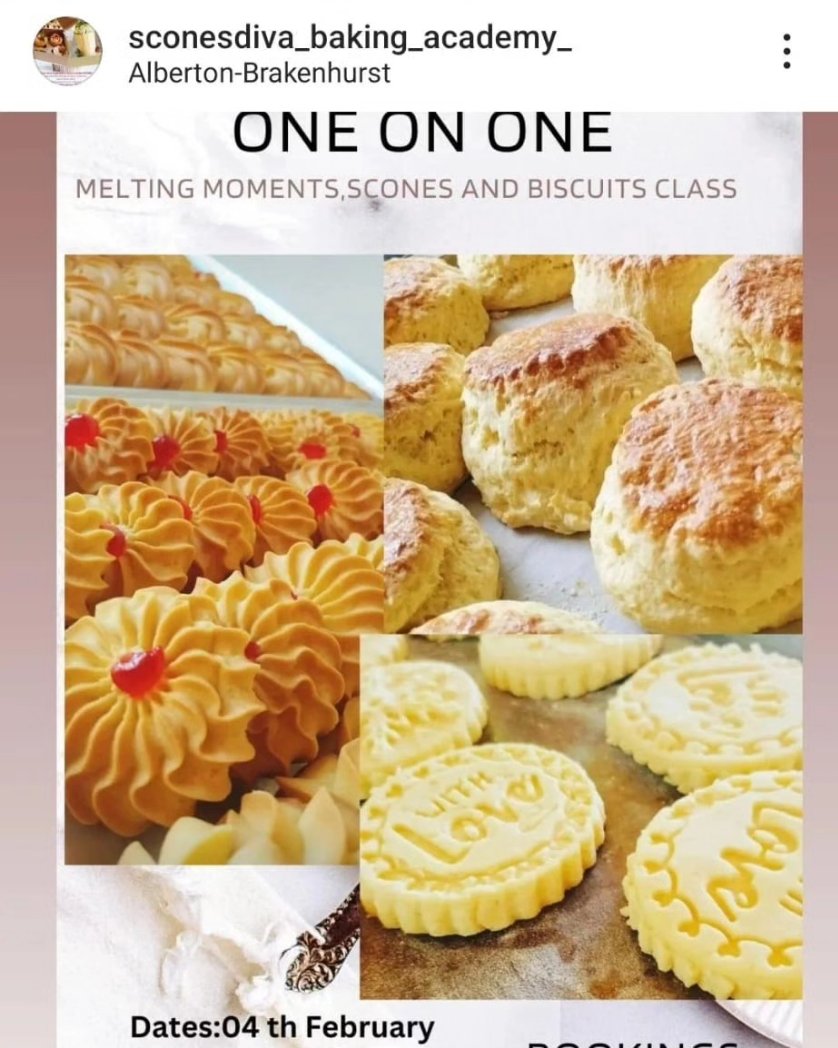 Sconediva's tweet photo. Our baking studio is open and we are taking class bookings. ๐072 022 6634 Alberton brackenhurst based.
#SindiDlathu #Zozi #zenani #LeratoMvelase #DJZinhleBET #ZolekaMandela #MandlaMandela https://t.co/yhOAjCe8gV
