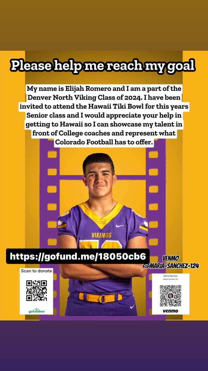 BeFreelyMe's tweet photo. Today as you watch College football, please consider donating to help Elijah Romero hit his goal opening opportunities for him to get to the next level. 
All donation amounts are welcome and make all the difference in the world to making this happen.  #GoalSetting #Classof2024 https://t.co/OcZ8u3QfVq