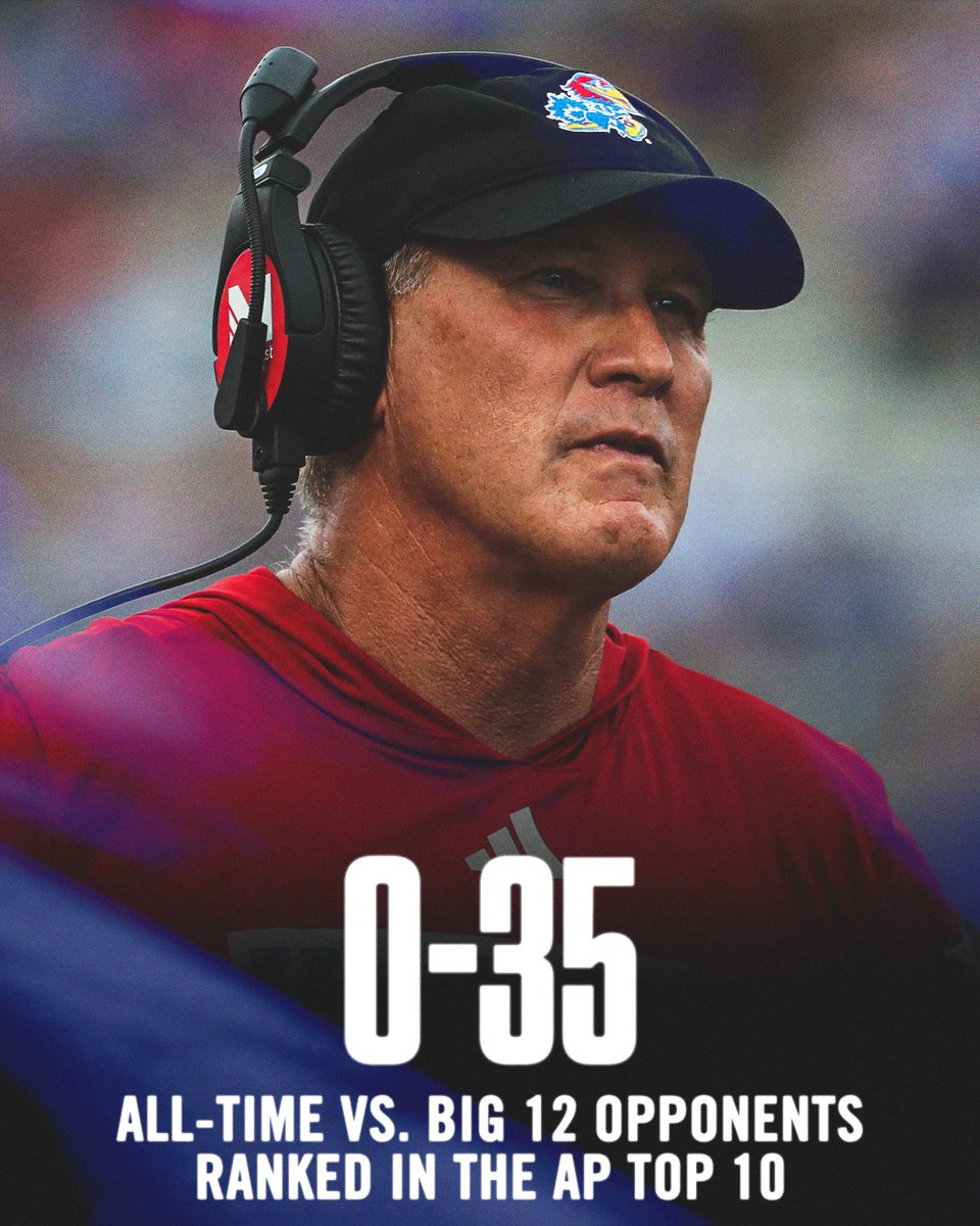 ESPNCFB's tweet image. The Jayhawks are the only Big 12 member without a top-10 win in conference play since the conference’s inception in 1996.