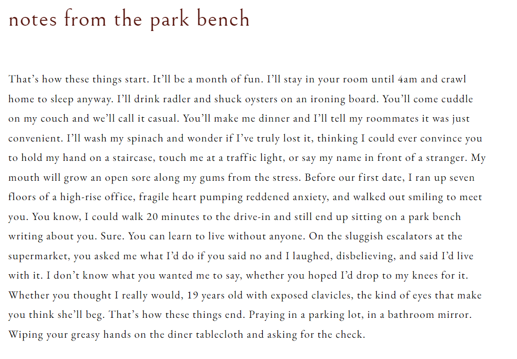 junelinwrites's tweet photo. my poem "notes from the park bench" is in this issue!! wrote this piece on a literal bench at christie pits in august 2022 and now we're here. the art is beautiful and you all should go check it out
https://t.co/VsPRsRHH8v https://t.co/wVkHotvQql