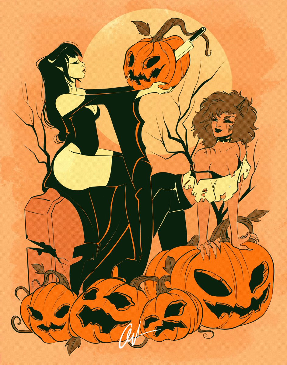 「Best Friends pumpkin carving  」|Ashleigh Izienickiのイラスト