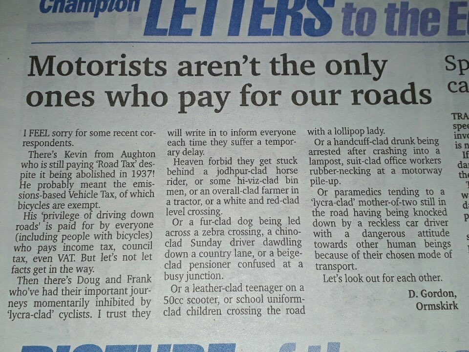 SafeCyclingEire's tweet photo. Simply one of THE best letters to the editor EVER..!! https://t.co/Q10fu4VpRP