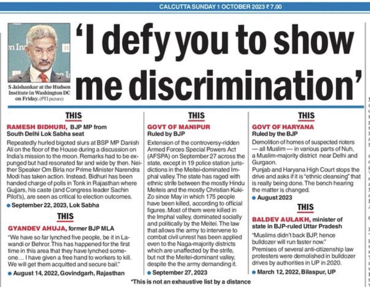 Joydas's tweet photo. If only @DrSJaishankar had some shame. And as The Telegraph mentions, this is not an exhaustive list. This is just a fraction of what happens everyday in India https://t.co/VAKeVCuD7m