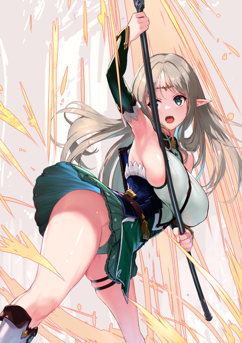 戦うエルフさんを描きました 