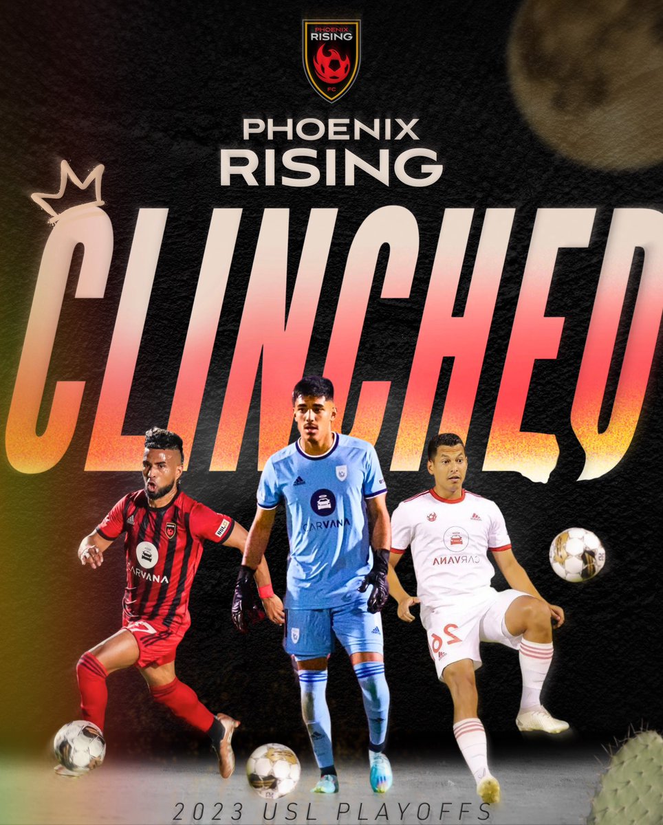 TalkRising's tweet photo. Did someone say playoffs? 
😎 Phoenix is back!! We have officially CLINCHED the 2023 playoffs! 
#RisingAsOne 
📸: @AriannaGrainey @PHXRisingFC 
..
@juanguerra16 @BandidosPHX @RedFuryPHX https://t.co/Gv7mrNCN94