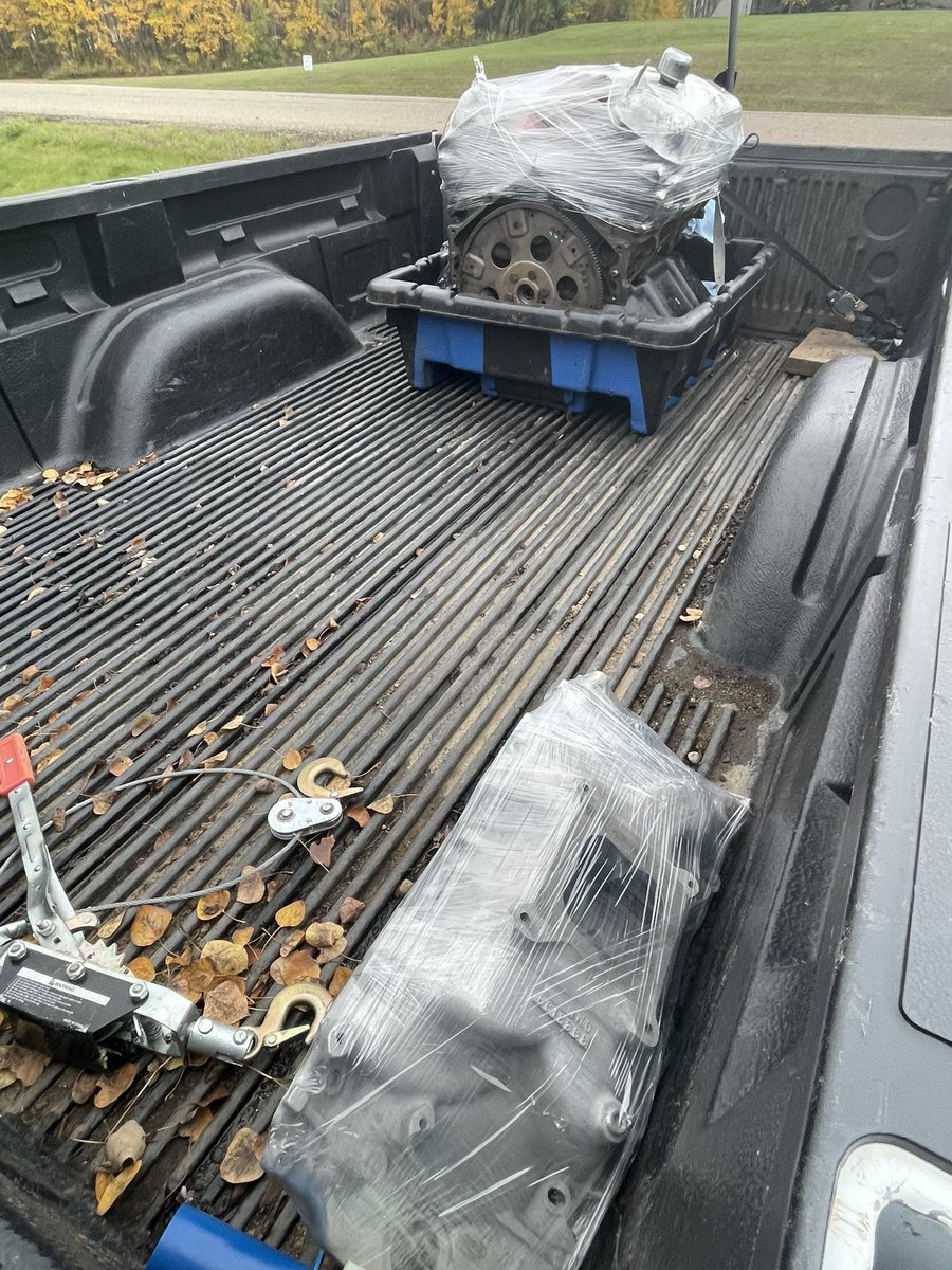 All loaded and ready for the road trip tomorrow to Saskatchewan. My old 396 SS engine and a L88 winters intake manifold are going to a great home. Now to make plans to spent that money.