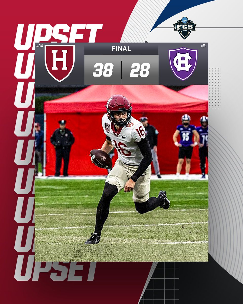 🚨 UPSET ALERT 🚨 No. 24 @HarvardFootball upsets No. 5 @HCrossFB, 38-28 #FCS