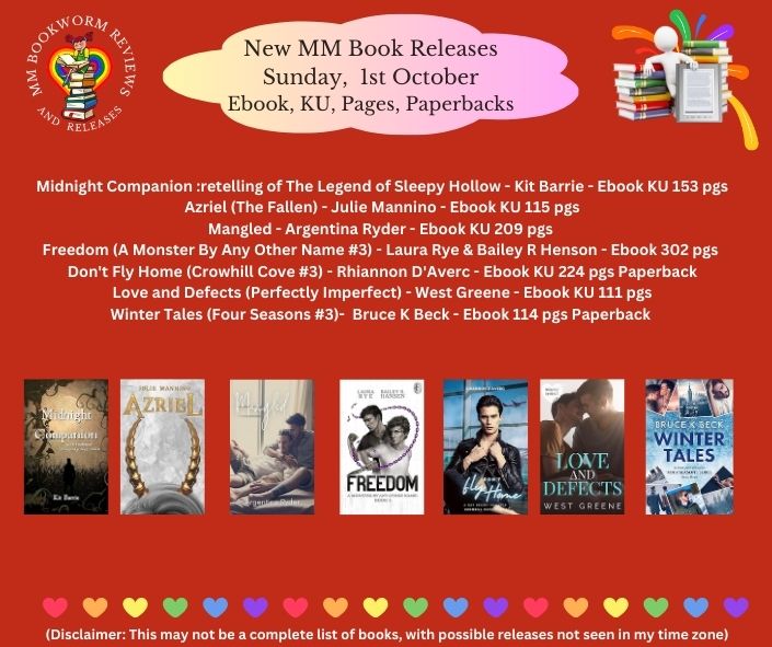 📷📷#HappyMMBookReleaseDay 📷📷 Kit Barrie Julie Mannino Argentina Ryder Laura Rye & Bailey R Henson Rhiannon D'Averc West Greene Bruce K Beck Universal Links at mmbookwormreviews.com #MMReaders #GayRomance #OctoberMMBooks #LGBTQCommunity #NonAffiliated #HelloOctober