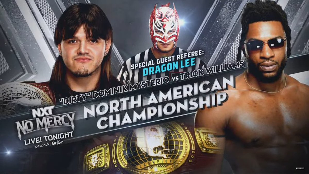 SammyMaggio's tweet photo. #NXTNATitle time! @DragonLee95 will serve as Special Guest Referee as @DomMysterio35 defends the North American Title against @_trickwilliams at #NXTNoMercy! https://t.co/seXy3wPFxf