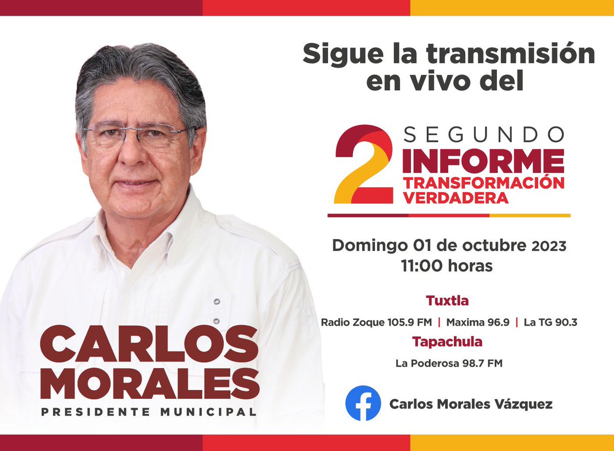 CarlosMoralesV_'s tweet photo. Mañana a la 11 am daré mi 2o Informe de Gobierno y los invito a seguir la transmisión a través de mi cuenta oficial de facebook y de las estaciones de radio. https://t.co/SXjKJ4wsOB