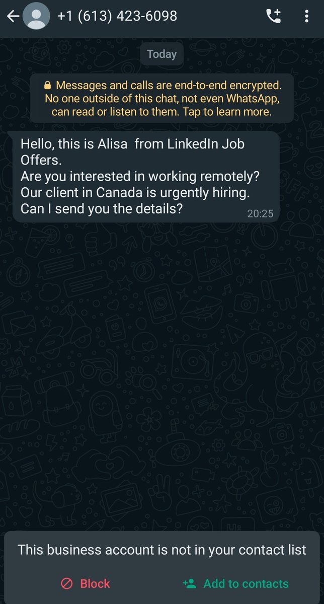 PRamosK1's tweet photo. @LinkedIn thanks for the job offer! (Contains irony) 
@breakfasttv @CityNewsTO is this scam a trend? https://t.co/FjYcjx5MfD