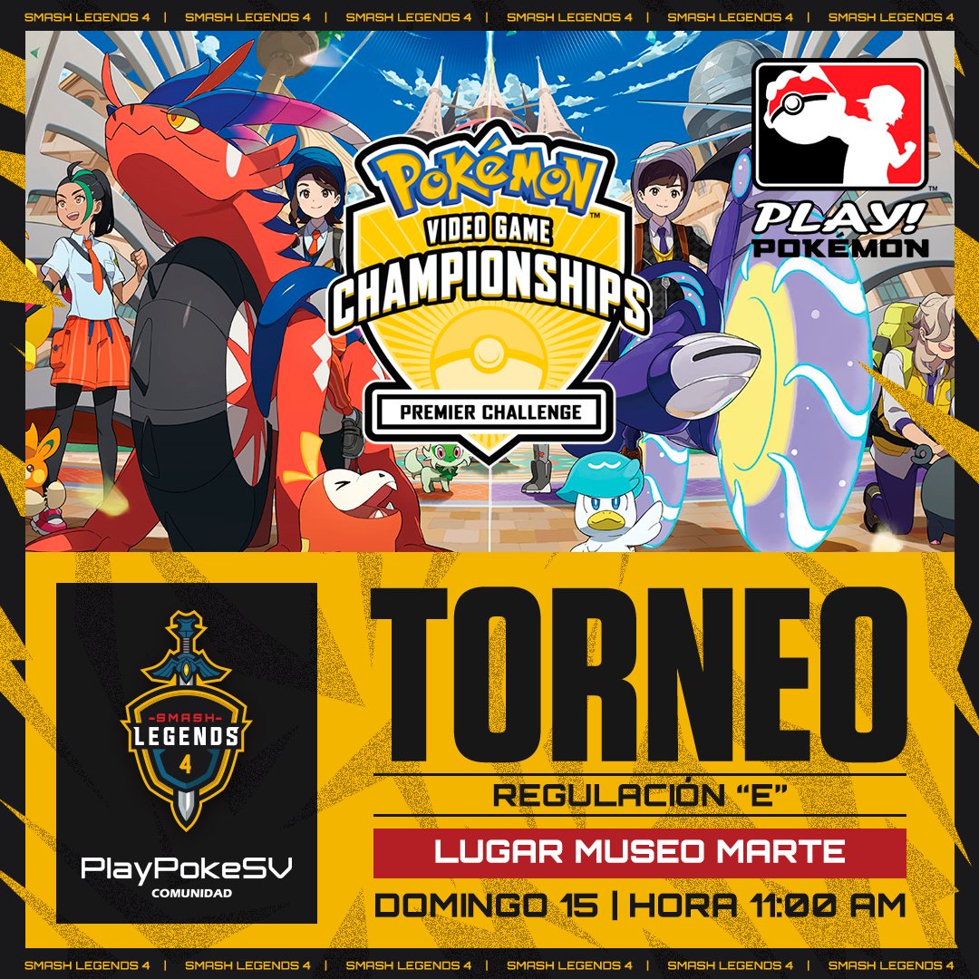 PlayPokeSV's tweet photo. ¡El comienzo de algo grandioso se acerca! 🌟 Anunciamos con entusiasmo nuestros primeros torneos de Pokémon VGC. ¿Estás listo para destacar desde el principio? 🏆 
¡Los esperamos en SMASH LEGENDS 4!
Más información: https://t.co/TAGRjxjuzW https://t.co/Pa7VykBEJj