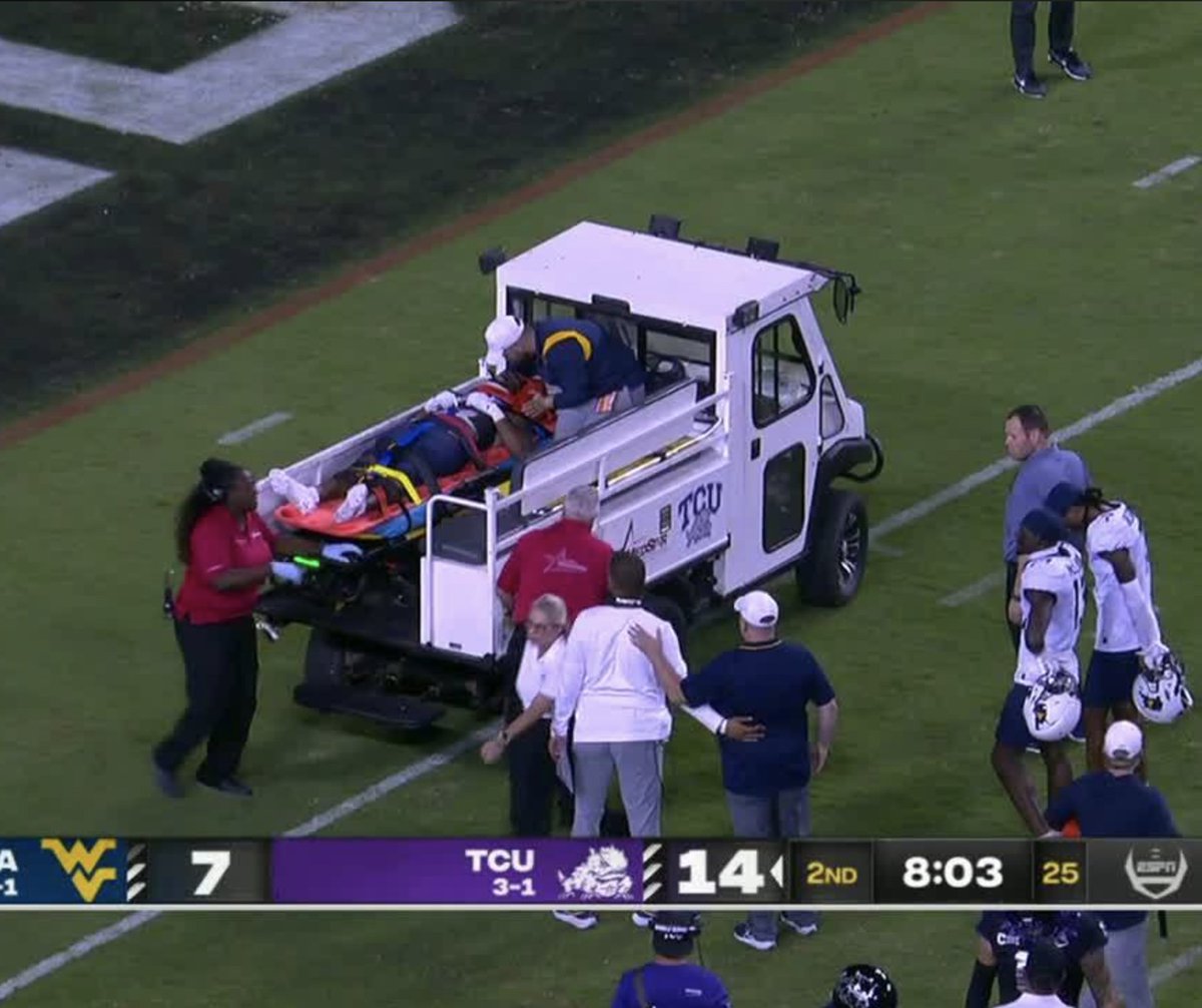 ESPNCFB's tweet photo. Aubrey Burks was carted off the field after a collision on a punt return. https://t.co/aIqDLLmWvv