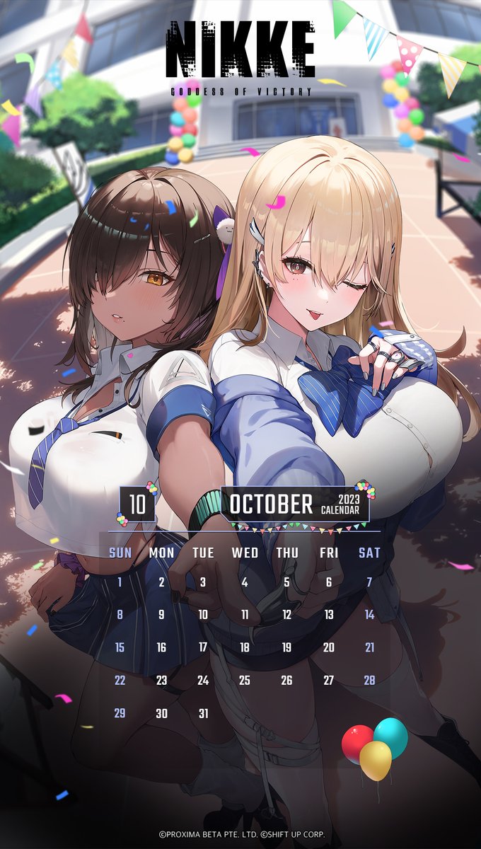Dear Commanders,

Featured in our monthly calendar are Naga and Tia! 🎁

Your study buddies are waiting for you!

Save a copy of this free gift prepared by NIKKE now! ❤️

#Naga
#Tia
#OctoberCalendar
#NIKKE