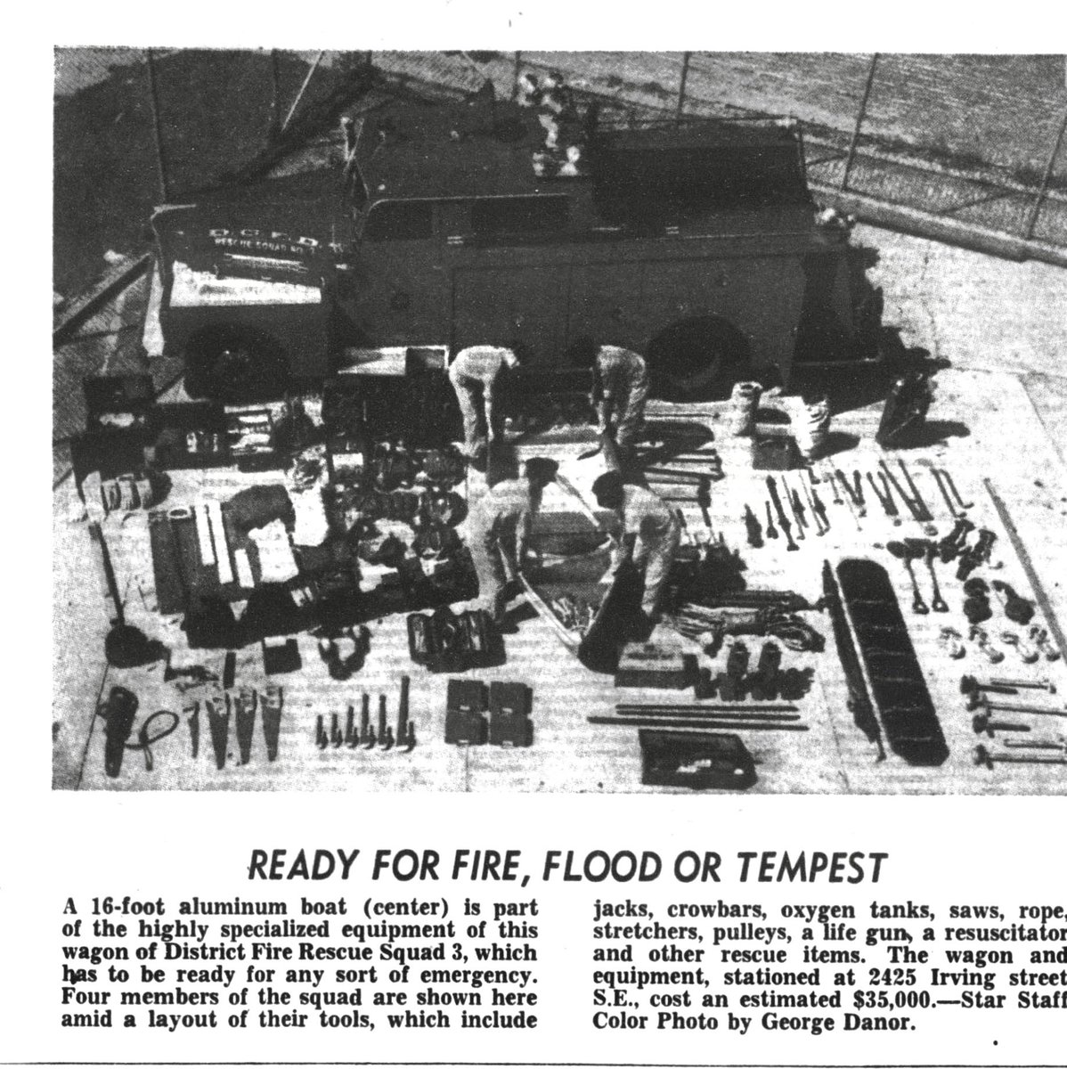 DCFDKelleher's tweet photo. The @DCFDRescue3 with their apparatus and equipment on display, October 4, 1960. Rescue Squads in the @dcfireems pride themselves in the tradition of service and preparedness. Todays rigs carry twice this amount of equipment. #DCFD #DCFDHistory https://t.co/dkXOE3OyZC