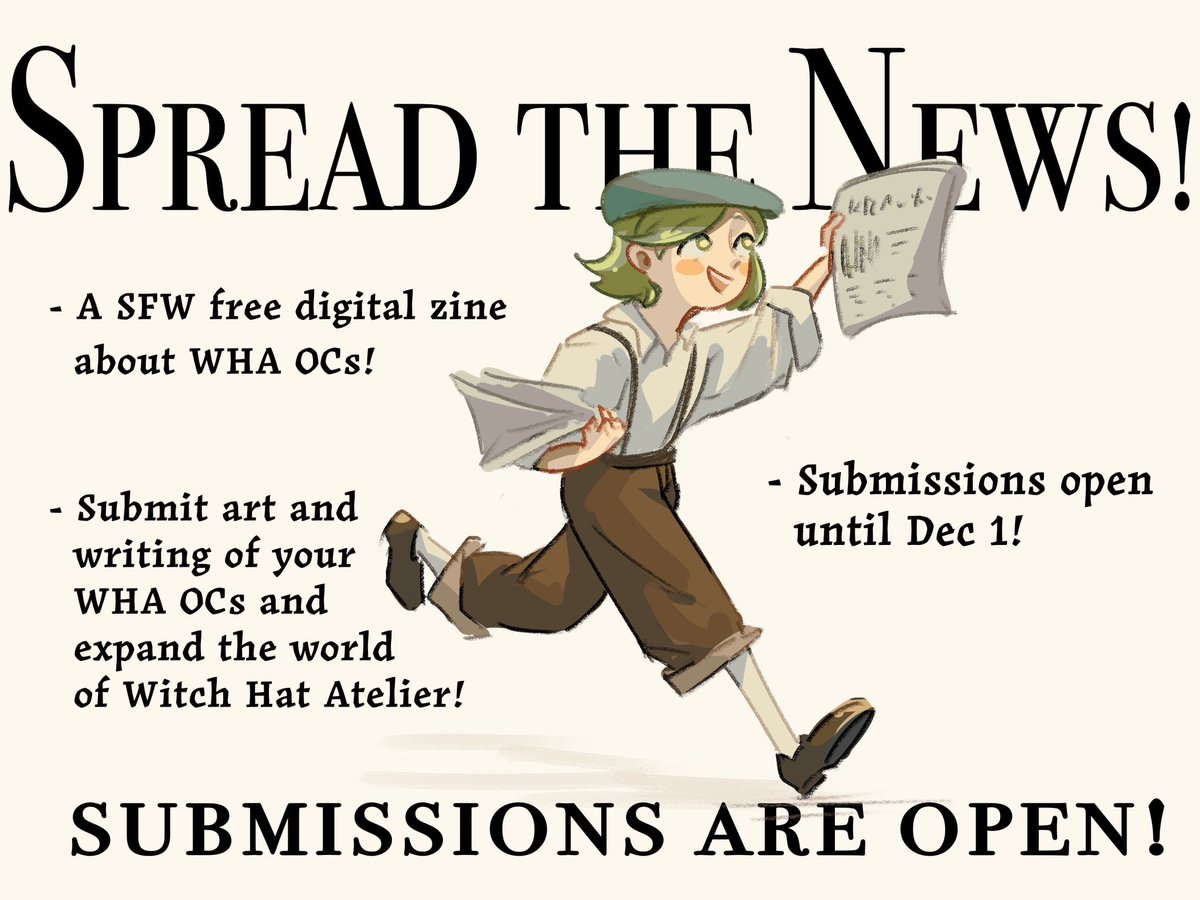 BREAKING NEWS!! First issue of quarterly SFW free digital zine delivering news on Shirahama Kamome’s “Witch Hat Atelier” World and OC is announced! Submissions open until December 1st! For more information read our carrd: whanewspaper.carrd.co #witchhatatelier #Δ帽子