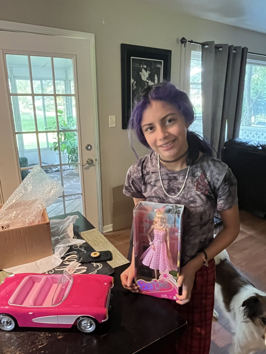 fordfanatictony's tweet photo. I need to share this. Yesterday @amctheatres of Johnson Creek for the first time I met fellow #APES.  So @JimCook26695806 gifted a #AMC barbie doll and car since i missed the sale of it. So I offered to purchase them and he gifted them to her. That is what this community is about https://t.co/cWC3PPRqLG