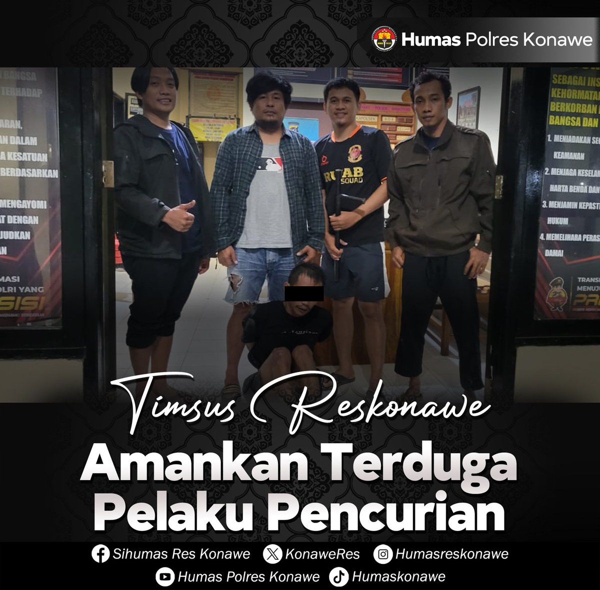 KonaweRes's tweet photo. Pada hari Sabtu tanggal 30 September 2023, sekitar pukul 3.30 WITA di Kel.Ranoeya, Kec.Unaaha, Kab.Konawe , Timsus Polres Konawe Berhasil Mengamankan 1 ( Orang ) Terduga Pelaku Pencurian
#timsus #resmob #pencurian #poskopresisi #humasreskonawe #polri #divisihumaspolri https://t.co/HuzkBacKuH
