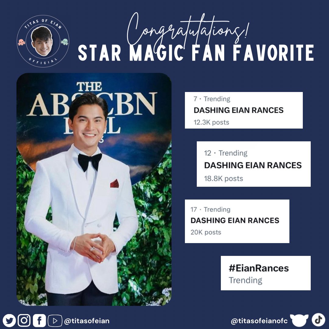 titasofeian's tweet photo. Congratulations to our dashing gentleman in white,our forever favorite!🫶🏻

Thank you ERFam, CVs,shippers, for all your hard work &amp; efforts for E &amp; for continuously making him trend. Proud of how we all united for him!

#EianRances | @EianRances
DASHING EIAN RANCES
#ABSCBNBall2023 https://t.co/tOWa8xad43