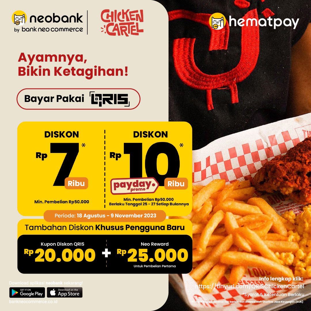 bankneocommerce's tweet photo. Siapa yang hari ini mau makan-makan sama keluarga atau bestie??
Yuk, meluncur ke tempat hits yang Neomin rekomendasiin! Jangan lupa, bayarnya pakai QRIS neobank supaya dapet DISKON, Neotizen! ๐ฝ๐ป
#neobank #BankNeoCommerce #UntungAdaneobank #diskon https://t.co/5LUgDz7W2e