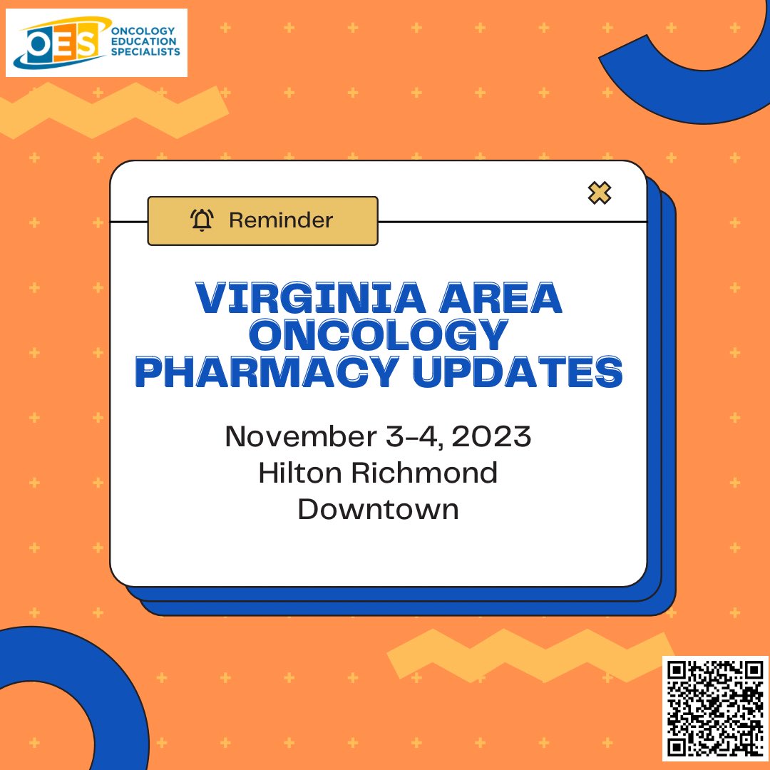 Oncology pharmacists, nurses, PAs in Virginia and surrounding areas join us for a great weekend of learning and networking Nov. 3-4!! <a href="/SallyBarbour/">Sally Barbour</a> <a href="/lakenned93/">LeAnne Kennedy #LLwL</a> <a href="/KPetersonPharmD/">Kristen T. Peterson, PharmD, BCOP</a> <a href="/olivia__white1/">Olivia White, PharmD, BCOP</a>