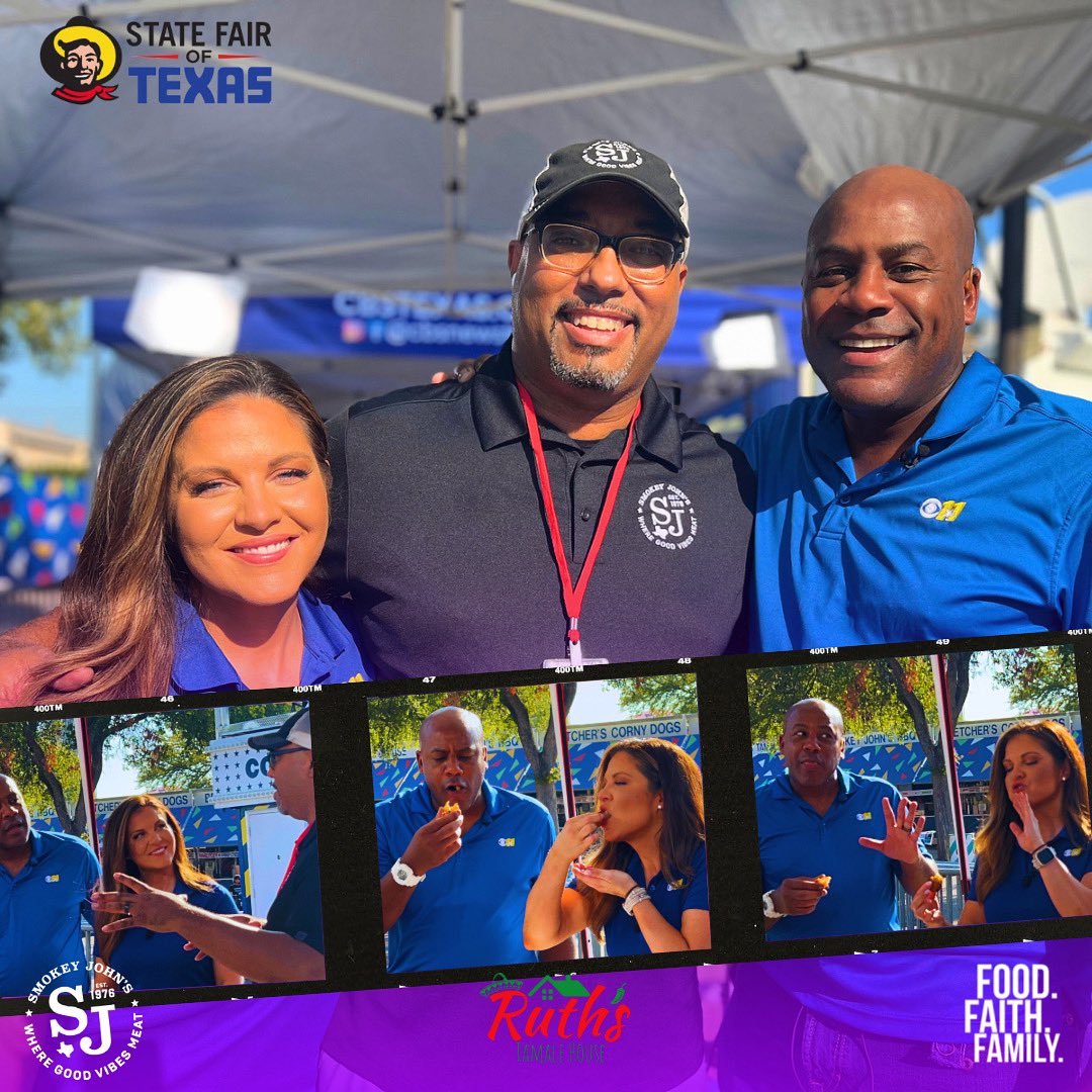 Big shoutout to @CBSNewsTexas for having us on w/ @BrookeKatzTV & @krussellcbs11 during @StateFairOfTX opening day‼️Great interview and fun times as always. Thank you for your continued support. We appreciate you! #sjbbq #statefairoftx #honeybutterbrisketrolls
