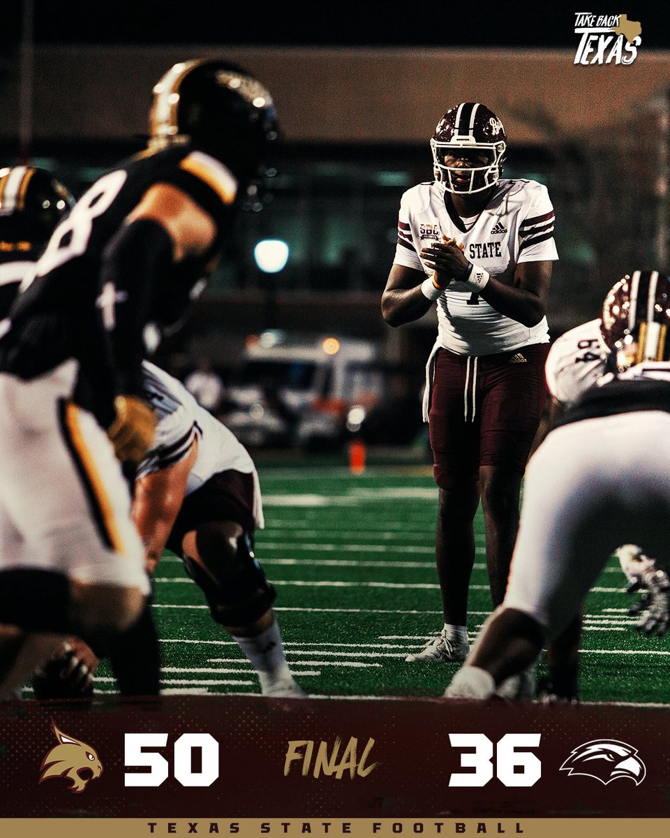TXSTATEFOOTBALL's tweet photo. Bobcats Win!!

TXST - 50
USM - 36

#EatEmUp #TakeBackTexas https://t.co/lnvde3eqzR