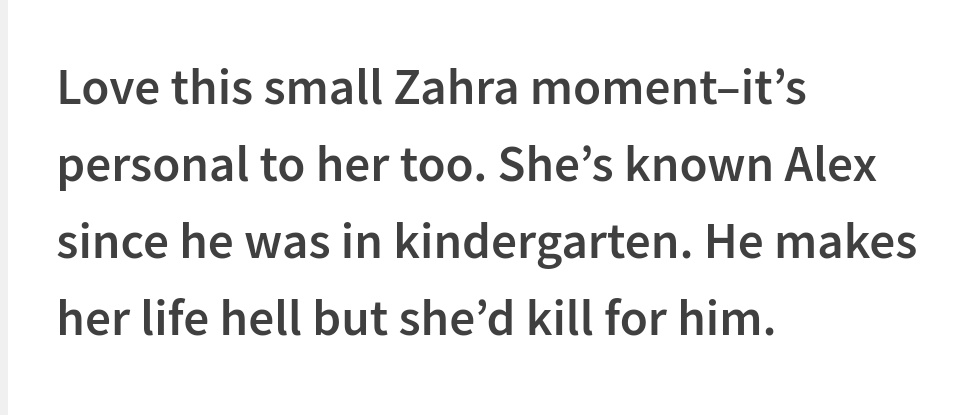 jsuunneday's tweet image. zahra and alex's relationship is so important to me