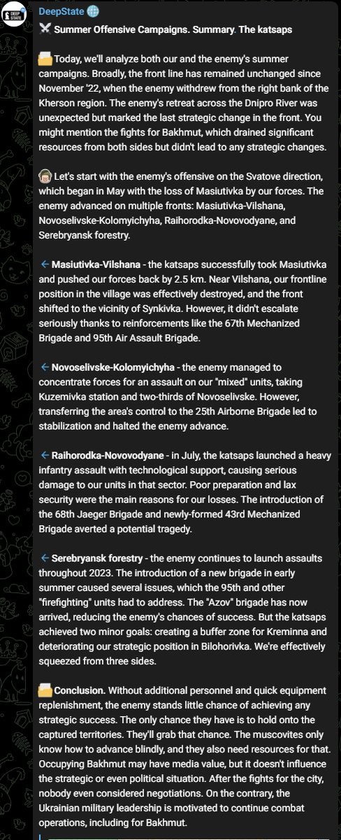 RALee85's tweet image. A summary of the results of this summer's counteroffensive by the Deep State Telegram channel.
t.me/DeepStateEN/25…
t.me/DeepStateEN/25…
t.me/DeepStateEN/25…