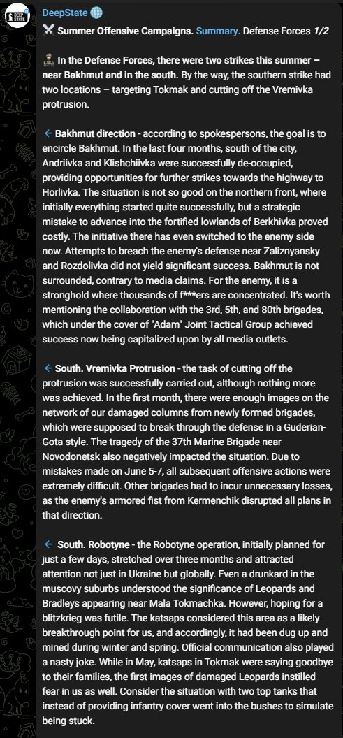 RALee85's tweet image. A summary of the results of this summer's counteroffensive by the Deep State Telegram channel.
t.me/DeepStateEN/25…
t.me/DeepStateEN/25…
t.me/DeepStateEN/25…