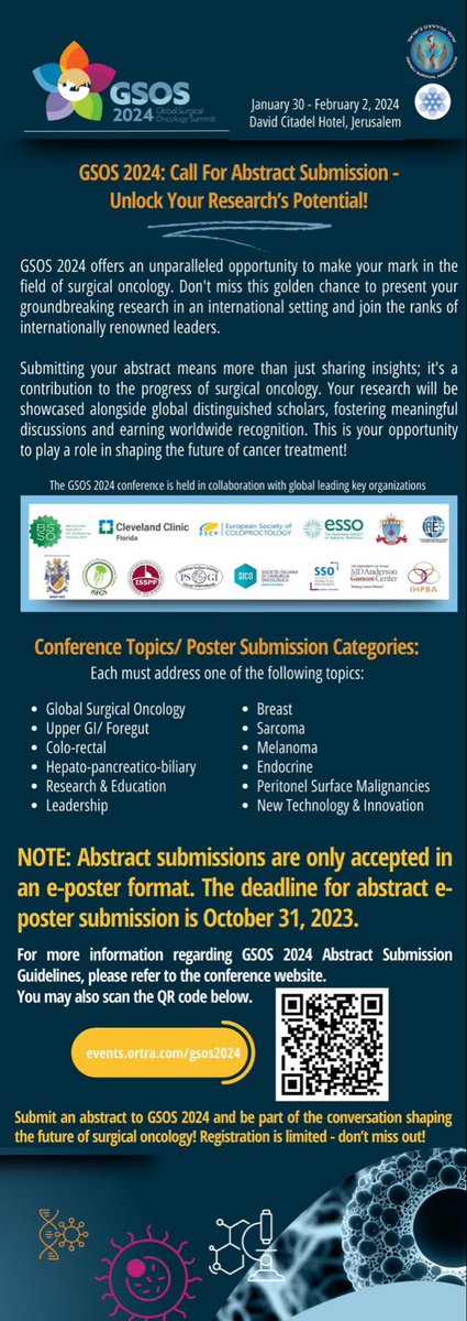 Excited about GSOS24. Going to be an exceptional meeting in an exceptional location. There is 1 month left to submit an abstract. #GSO24 @HenryKuerer @JeffGershenwald @InabnetMD @SWexner @timpawlik #oncsurgery  @sandralwong @gilihalftec @KlimbergV 
 @MDAndersonNews #IAES