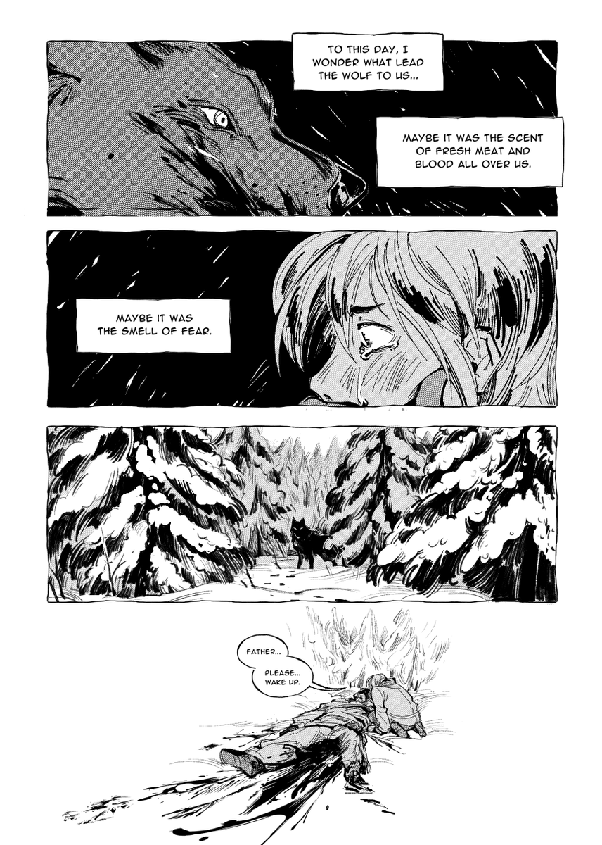 crown_prinxe's tweet photo. In the winter of '99, a young girl's father is killed in a vicious wolf attack. Five years later, the girl returns to the forest to seek revenge on the wolf that killed her father.

My father was a good man now available on @SBComicsFair !!! https://t.co/4tng9ZFK3A