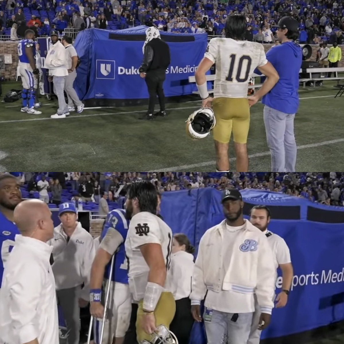 PFF_College's tweet photo. Sam Hartman waiting outside the tent after the game for Riley Leonard was so awesome

Hopefully nothing serious for the Duke QB🙏 https://t.co/peOW4MFrHc