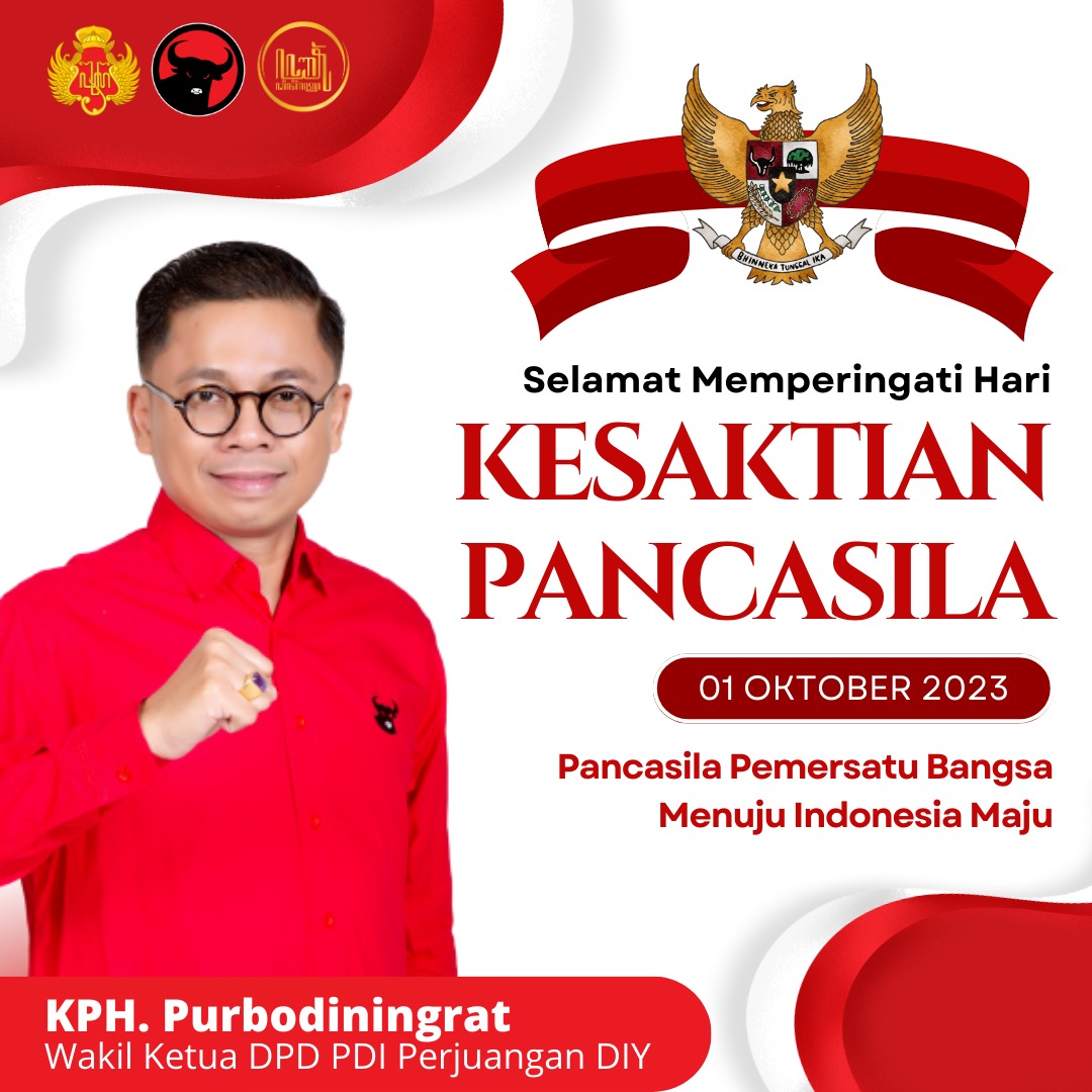 kph_sleman's tweet photo. Selamat Memperingati Hari Kesaktian Pancasila 1 Oktober 2023

Pancasila Pemersatu Bangsa Menuju Indonesia Maju

- KPH Purbodiningrat -

#KPHPurbodiningrat #DariJogjaUntukIndonesia #KPHPCenter #Pancasila #kesaktianpancasila https://t.co/SUokovkM7R