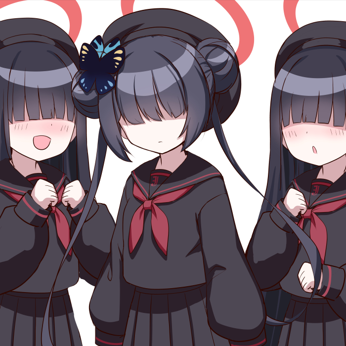 red neckerchief school uniform serafuku 3girls black serafuku hat multiple girls  illustration images