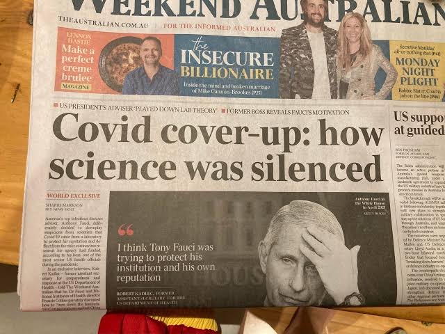 A mainstream media paper in Australia
brave enough to actually do some journalism and discuss this. Putting it on the front cover. Once one starts, the others do not have to be so brave to follow.

#covidcoverup
#covidenquiry 
#COVID19